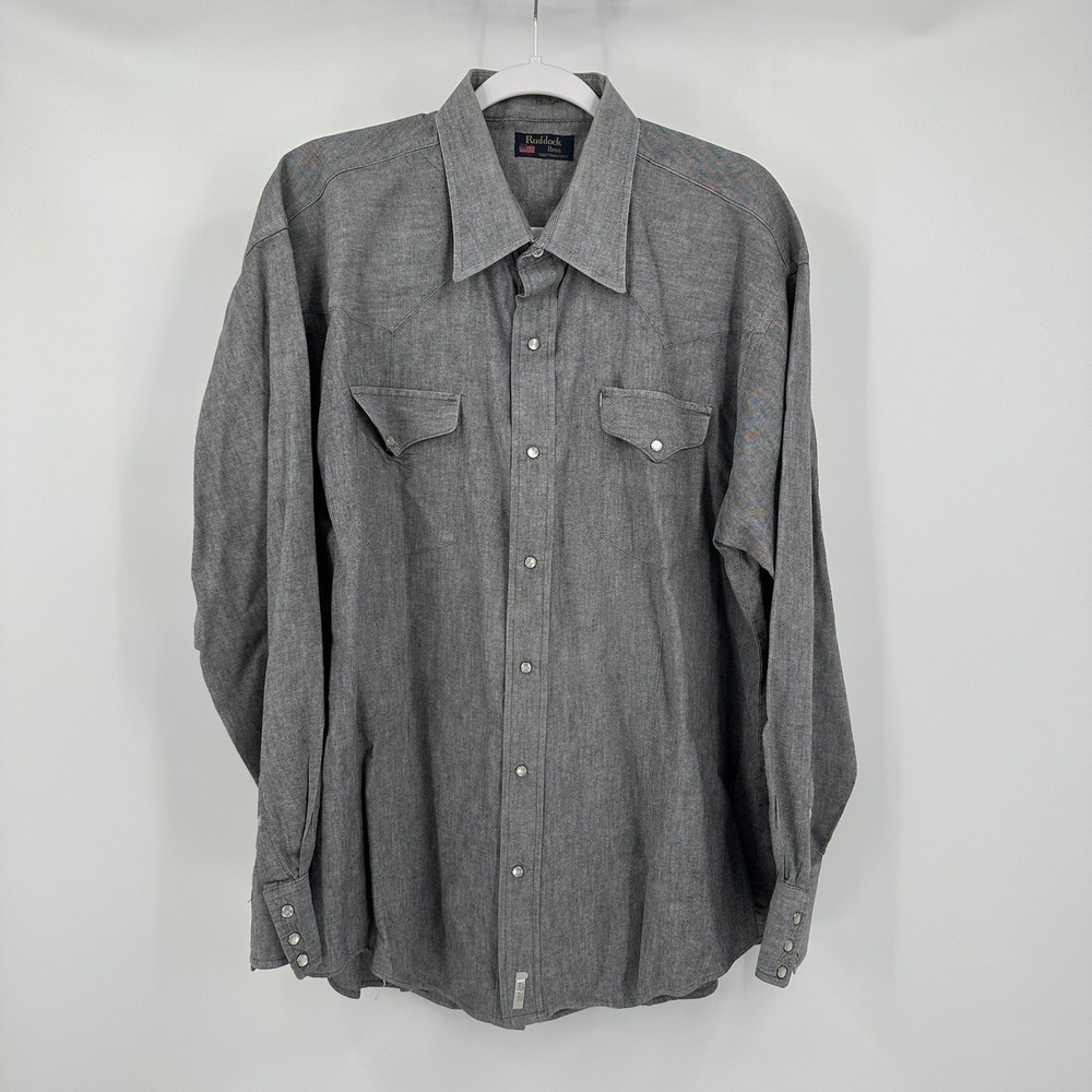 Ruddock Bros Mens Gray Western Pearl Snap Shirt Size XL Made in USA Long Sleeve